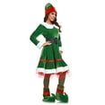 thumbnail image 6 of Women Elf Costume Christmas Outfit Adult 5pcs Velvet Dress Cosplay Holiday Halloween Xmas Party Set with Hat Belt Shoes Cover Socks, 6 of 7
