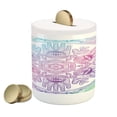 thumbnail image 1 of Hamsa Piggy Bank, Evil Eye Themed Boho Ombre Color Pattern Hamsa Hands Cosmos Mandala, Ceramic Coin Bank Money Box for Cash Saving, 3.6" X 3.2", Blue Purple, by Ambesonne, 1 of 4