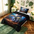thumbnail image 3 of meiyoeat Vibrant Neon Spinosaurus Rainforest Twin Comforter Sets for Boys Men Kids, Retro Jungle Dinosaur Bedding Set, Blue, Black Reversible, 2pcs, 1 Comforter and 1 Pillowcase, 3 of 6