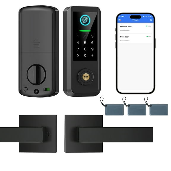 Keyless Entry Door Lock with Handle Set,Smart Front Door Lock with Keypad Set,Keyless Entry Digital Deadbolt,Smart Door Lock with Auto Lock,App Control, Matte Black