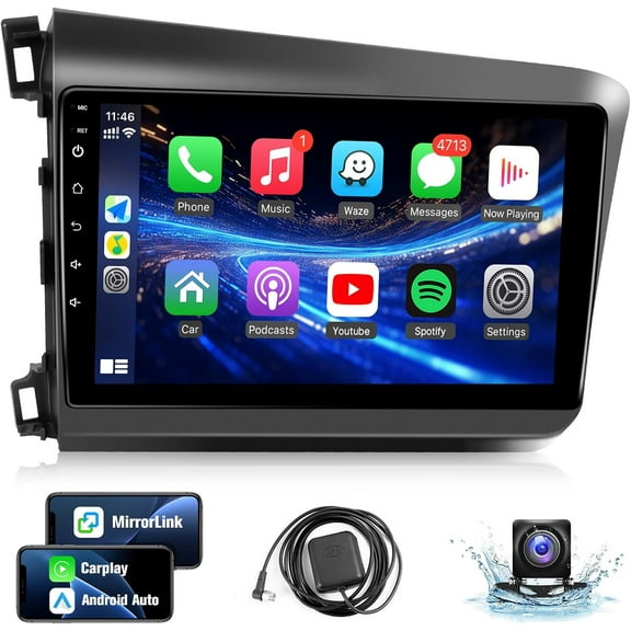Leadfan Car Radio for Honda Civic 2012 2013 2014 2015 Stereo Replacement with Wireless Carplay Android Auto, 9'' Touch Screen GPS Navigation WiFi Bluetooth Backup Camera MirrorLink SWC 2 32G