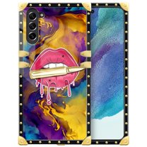 FKBRCL4U Compatible with Samsung Galaxy S23 Plus Case, Cool Corlorful Lip Marble Luxury Golden Decoration for Girl Women Soft TPU Shockproof Protective Hard PC Back