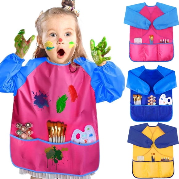 1PC Kids Art Smocks Waterproof Kids Painting Aprons Toddler Art Smock Kids Paint Smock with Long Sleeve 3 Roomy Pockets for Age 2-7 Years
