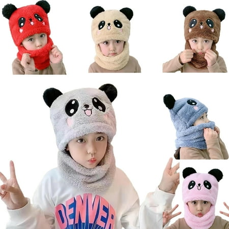 

WOLLED Kids Fleece Warm Cap 2-8Y Toddler Padded cartoon Cap Scarf Boys Girls Thickened Cute Hat