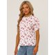 thumbnail image 4 of Blusas de mujer con volantes de manga corta floral con cuello simulado y volantes Blanco Crema S, 4 of 6