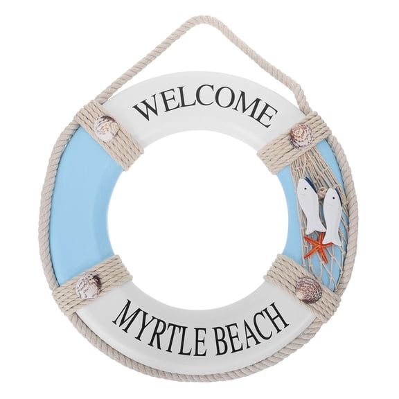 OATIPHO Stylish Blue Wooden Life Ring Pendant for Home Nautical Decor