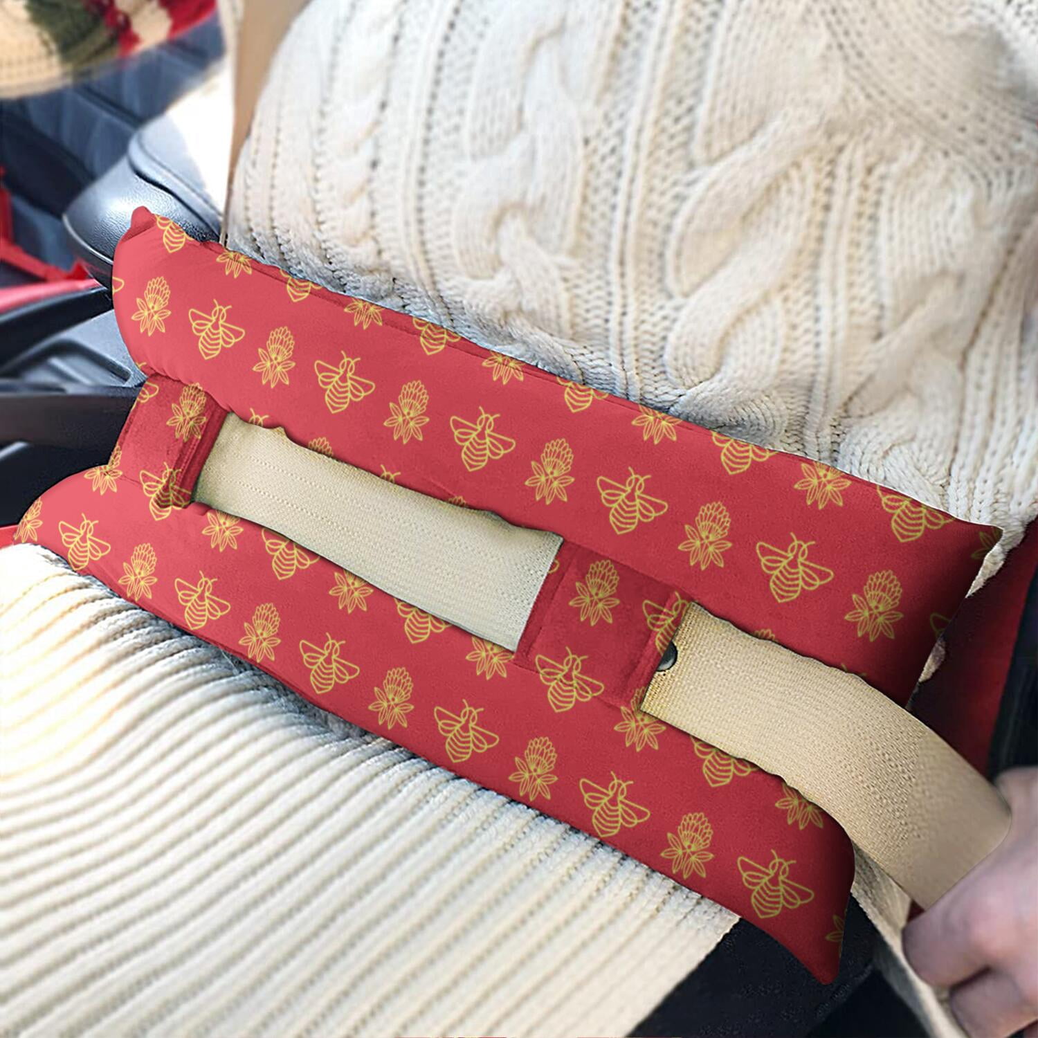 Geometry Bee and Flower Seatbelt Cushion for Post-Surgery Protection - Mastectomy Heart Surgery Recovery Pillow - Soft Travel-Friendly Floral Support Pad