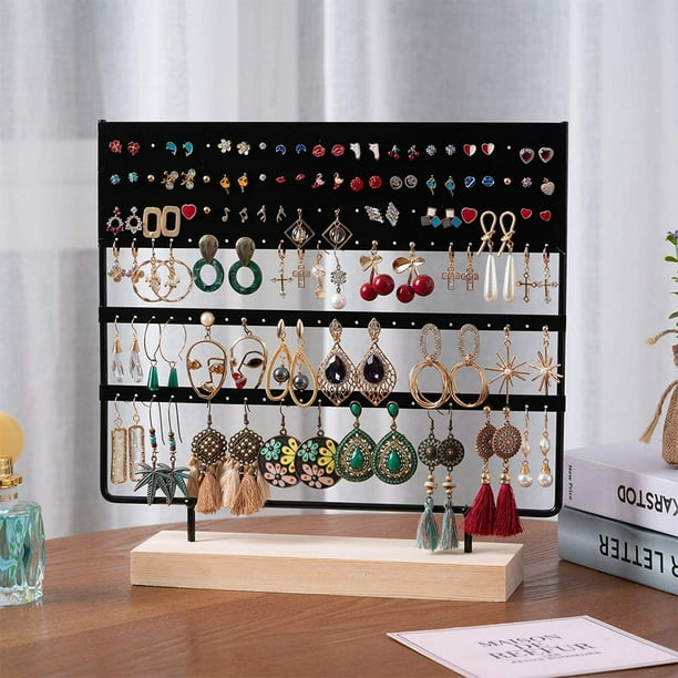Earring Stand Display Rack 3 Tier Ear Stud Holder Jewelry Organizer Ear Stud Earring Holder 144 Holes with Wood Base Stand Display Rack for Women Girls Gift Ear Stud Holders Walmart