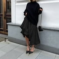 thumbnail image 6 of Women'S Bubble Satin Maxi Skirt Low Waist Ruffle Pleated A Line Puffy Summer Flowy Balloon Skirt Black L, 6 of 8