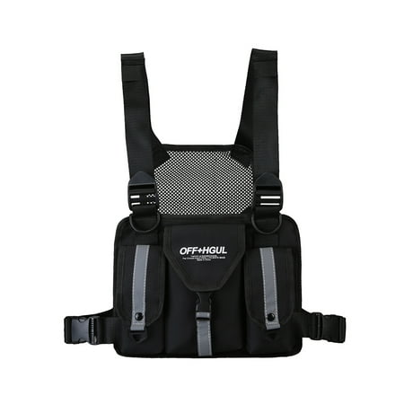 Yucurem Waist Bag Men Women Vest Hip-Hop Street Shoulder Pack (Reflective Black)