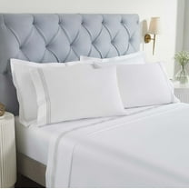 Superior Brandon Embroidered Cotton Bed Sheet Set, California King, White/Silver