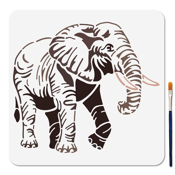 1set 1pc PET Hollow Out Drawing Painting Stencils for DIY Scrapbook Photo Album with 1pc Art Paint Brushes Elephant 300x300mm 1pc