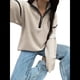 thumbnail image 3 of Suéteres Casuales con Cuello en V y Larga para Mujer, con Cremallera de un Cuarto, de Punto Holgado, con Bloques de Color y Cuello en V, para Otoño. L, 3 of 8