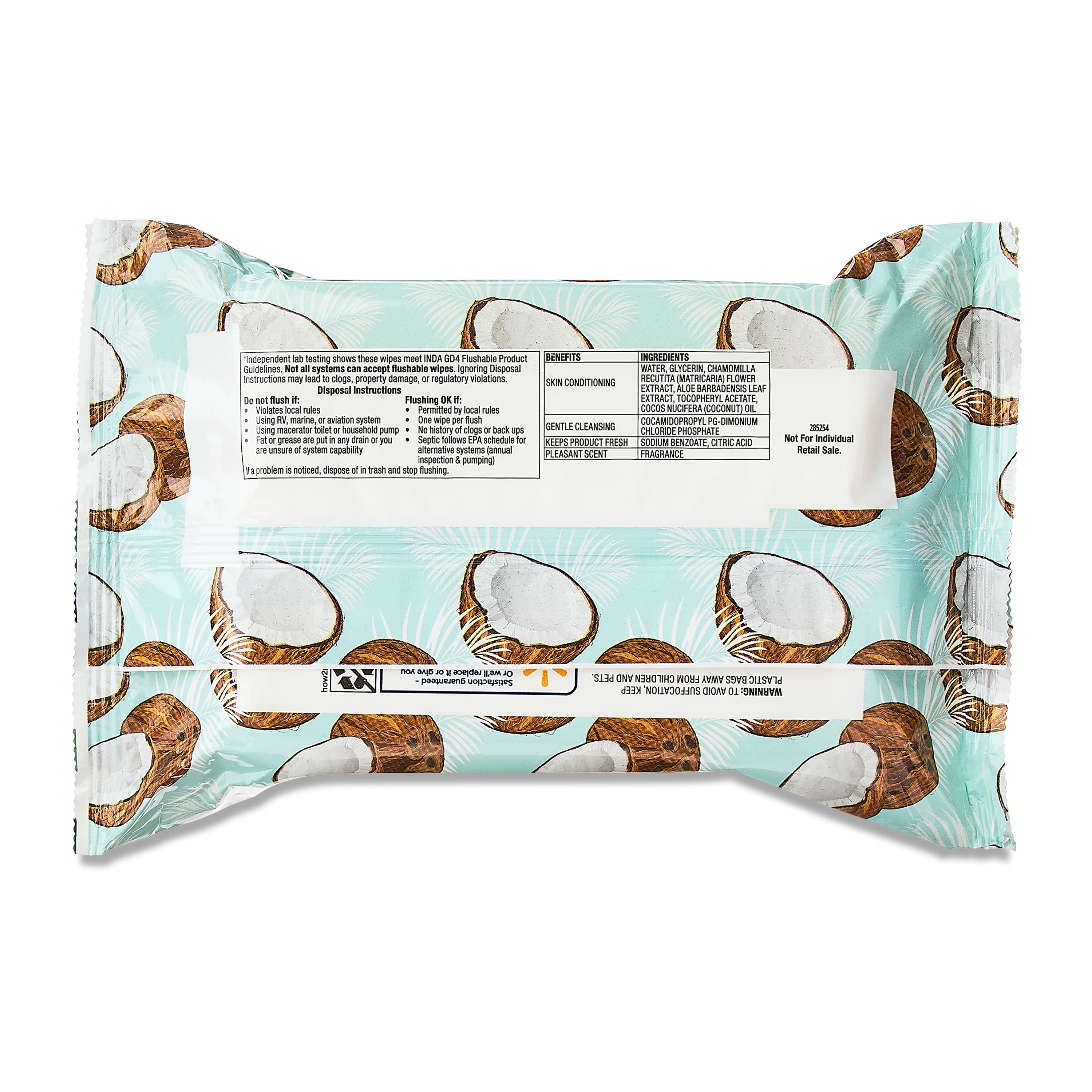 Equate Flushable Wet Wipes, Coconut Scent, 96 Wipes, 2 Pack