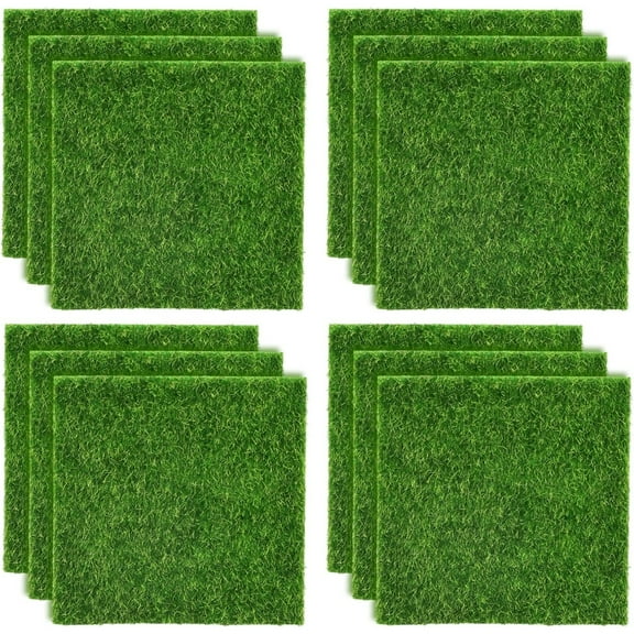 12 Pack Artificial Turf, Fake Grass, 6 × 6 Inches Miniature Artificial Craft Grass for Garden Decoration