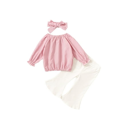 

Seyurigaoka Baby Long Sleeve T-shirt +Flared Pants + Headband Vertical Stripe