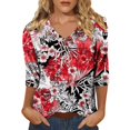 thumbnail image 1 of Nouveaux et Tendances T-Shirts Graphiques Uooqdmx pour Femmes, Hauts Boho pour Femmes, Hauts Floraux pour Femmes, Tunique Col en V 2025 Mignons, Hauts de Sortie pour Femmes, Rouge m, 1 of 5