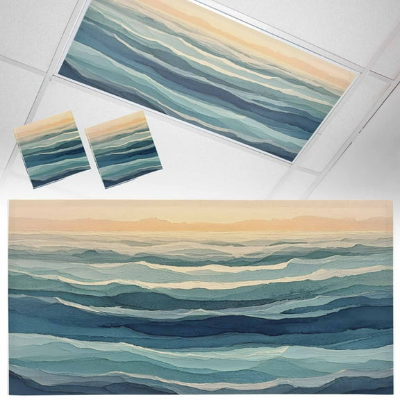 2 Pack Abstract Ocean Fluorescent Light Covers for Ceiling Lights Dark Blue Ripple Sunset Minimalist Art Magnetic Ceiling Light Covers Overhead Light Filters for Office Classroom Home