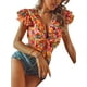 thumbnail image 3 of VISgogo Blusa de manga corta con volantes para mujer, blusas cortas estilo festivo con nudo de corbata frontal estampado floral, blusas simples informales VISgogo  moda, 3 of 6