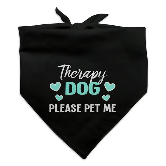 Therapy Dog Please Pet Me with Hearts Dog Pet Bandana - Black