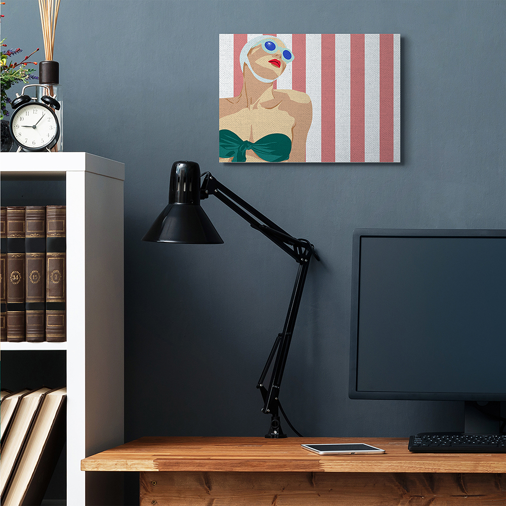 Stupell Industries Pop Vintage Female Swimsuit Bold Red Stripes Canvas Wall Art by Jen Bucheli