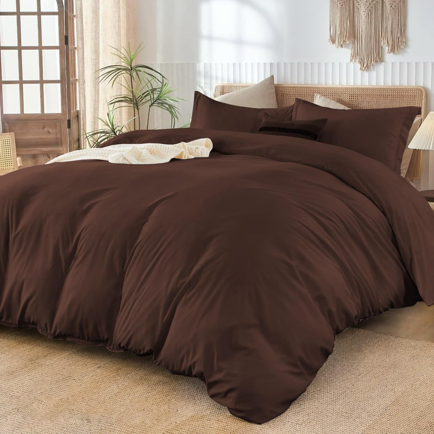 800 Thread Count 1-PC Duvet Cover Soft & Cozy 100% Egyptian Cotton | Zipper Closure & Corner Ties | ( Super King, Solid Chocolate )