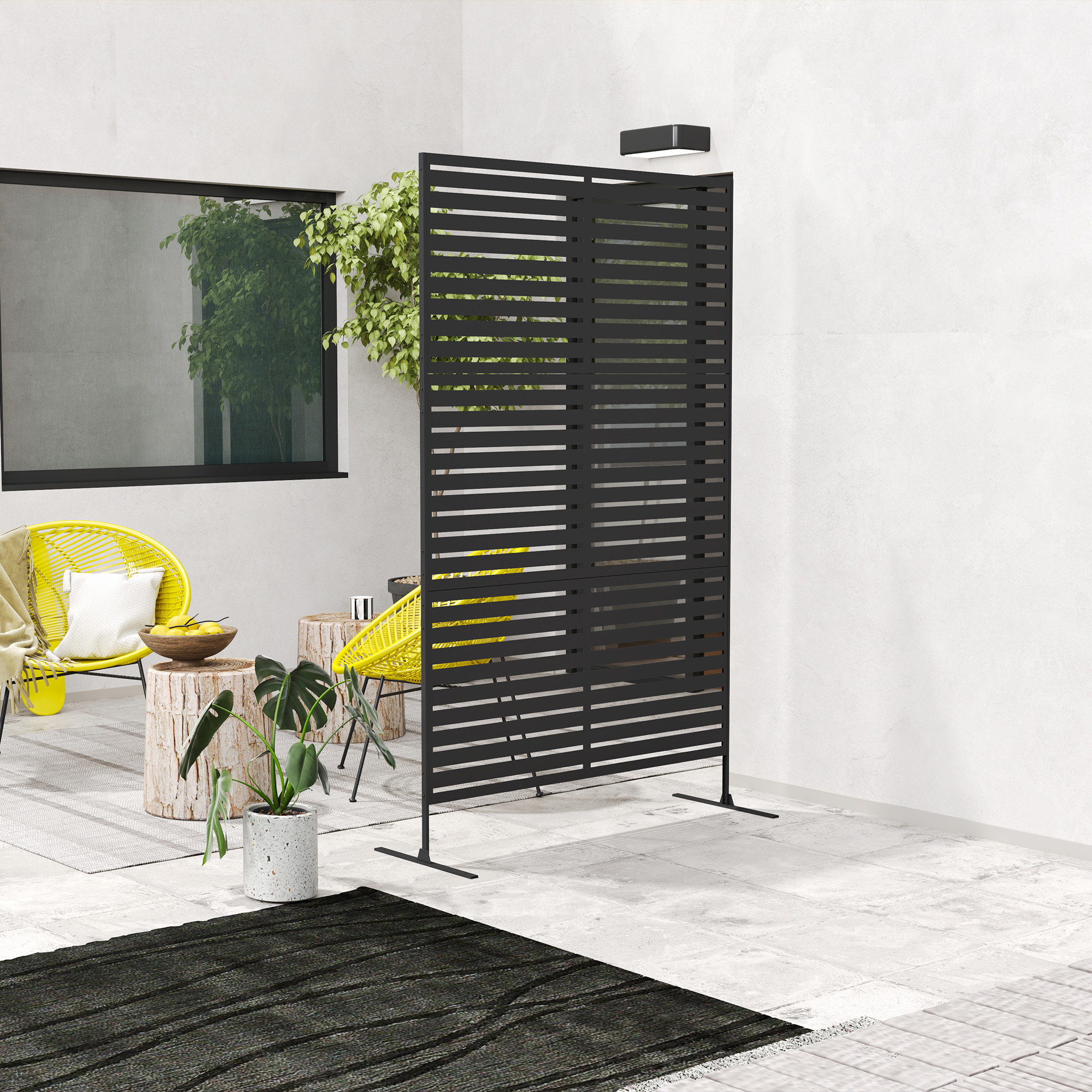 Alvantor 78" x 48" Metal Privacy Screen Freestanding Decorative Outdoor Fence, Black