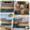 thumbnail image 5 of Farmhouse Navy Blue Brown Outdoor Waterproof Pillow Covers, Vintage Wooden Striped Decorative Square Throw Pillowcase Sofa Cushion Sham for Patio/Couch/Chair, 18"x18" 2 Pack, 5 of 8