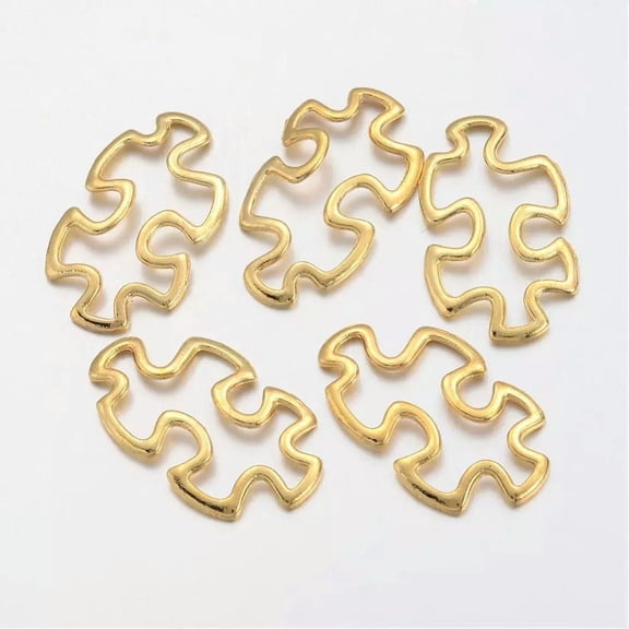 U8MO 10 Puzzle Piece Charms Shiny Gold Curved Connectors Links Pendants Autism