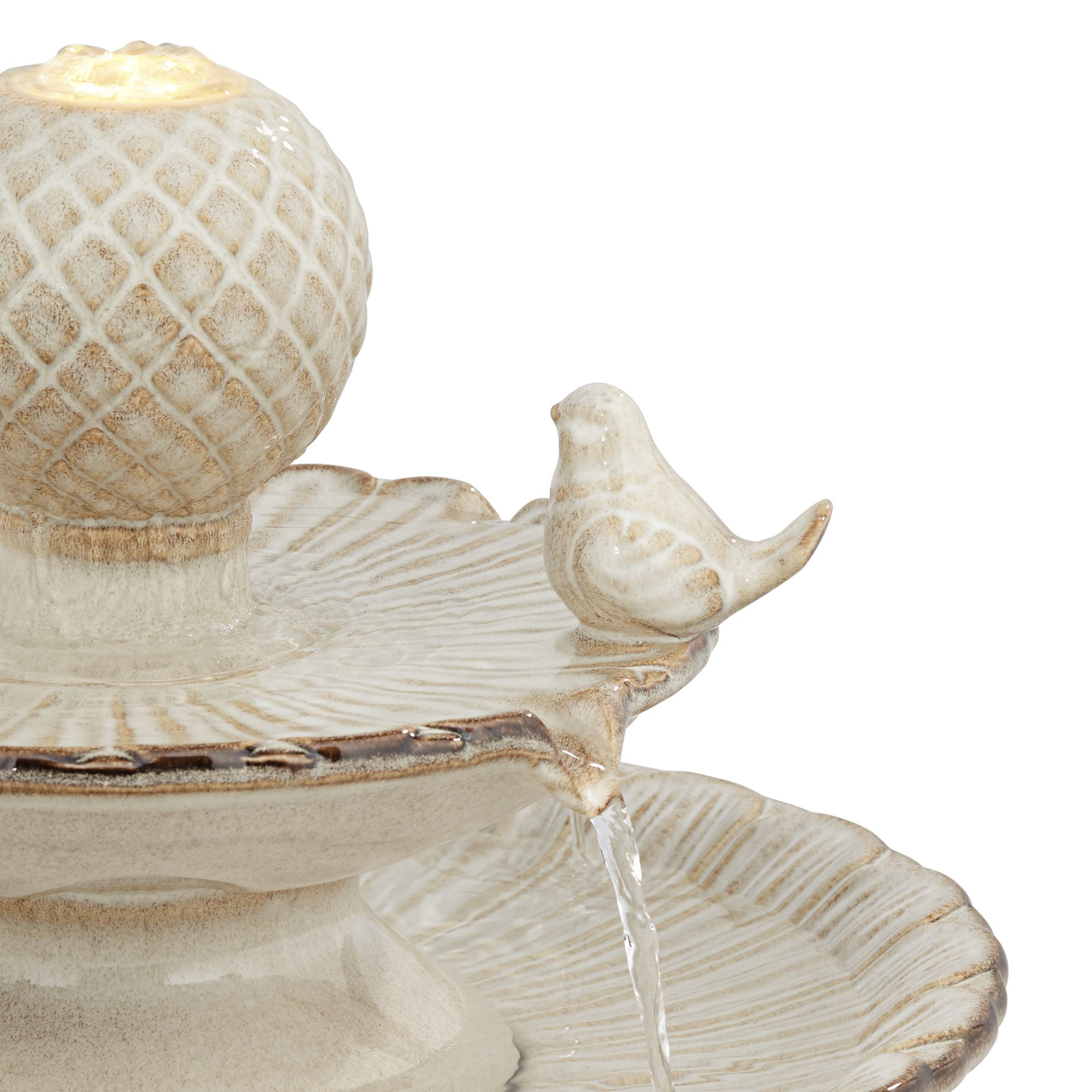 Bathing Bird 26 3/4" High Large Italian Outdoor Decor Cream Ceramic Floor Fountain with Light LED 2-Tier