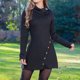 thumbnail image 4 of Vestidos de cadera con botones de cuello alto para mujer, moda de primavera, Color sólido, Diagonal, botonadura única, manga larga, ropa femenina, 4 of 6