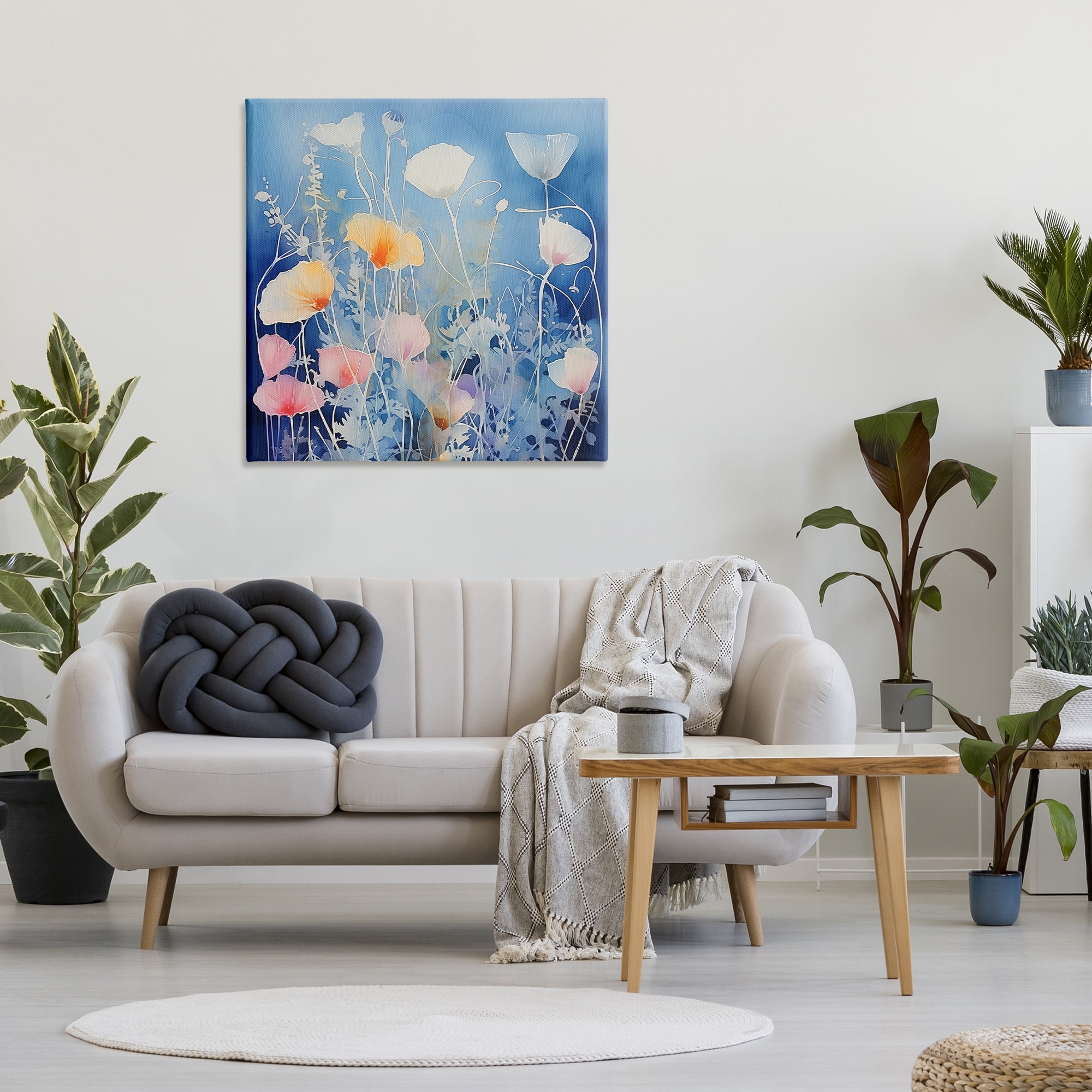 Stupell Industries Tranquil Blue Poppies Botanical & Floral Painting Gallery Wrapped Canvas Art Print Wall Art, 36 x 36