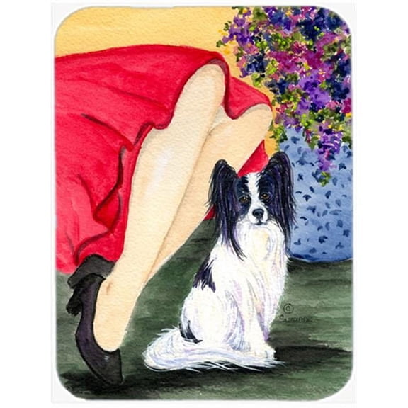 Carolines Treasures SS8523LCB Lady with her Papillon Glass Cutting Board Large, 12H x 16W, multicolor