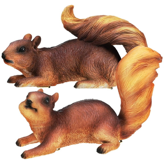 Hemoton Realistic Squirrel Figurines for Decoration Brown Resin Statues 2pcs Lifelike Design