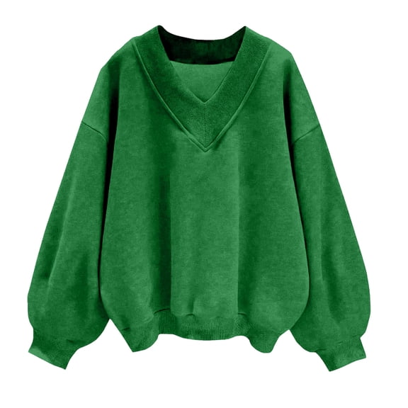 vigerkar Womens V Neck Oversized Sweatshirts Casual Drop Shoulder Long Sleeve Pullover Tops (Green, L)