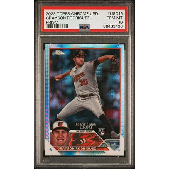 Graded 2023 Topps Chrome Update Grayson Rodriguez #USC16 Prism Rookie RC Baseball Card PSA 10 Gem Mint