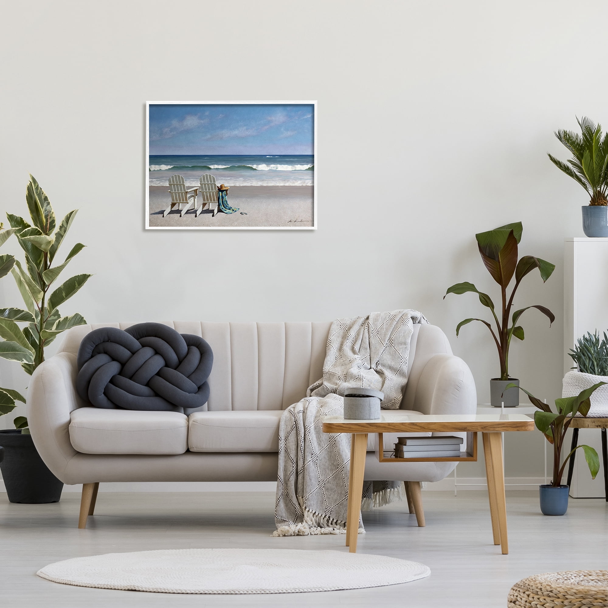 Stupell Industries Two White Adirondack Chairs on the Beach, 24 x 30,Design by Zhen-Huan Lu