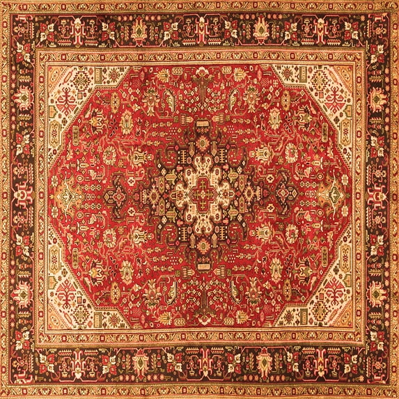Ahgly Company Indoor Square Medallion Orange Traditional Area Rugs, 6' Square