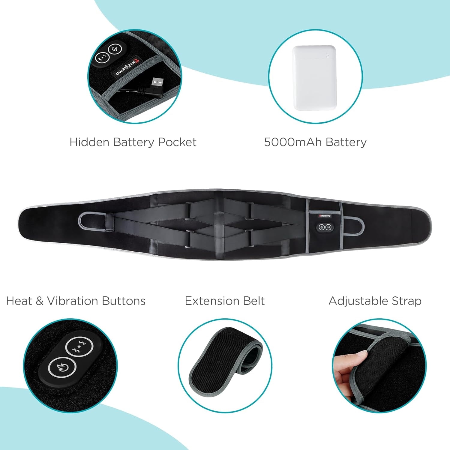 Comfytemp Cordless Heating Pad with Massager for Back Pain Relief, Portable Lower Back Massager Eligible Rechargeable, Birthday Gifts for Women Men Mom Dad Seniors Christmas 3 Heat 30 Auto-Off