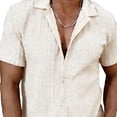 thumbnail image 2 of FRSASU Mens Knit Shirts Short Sleeve Button Down Casual Shirt Vintage Old Money Polo Shirts Vacation Beach Tops Beige, 2 of 4