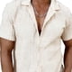 thumbnail image 4 of Mens Casual Manga Corta Botón Abajo Camisas de Color Sólido de Punto Girado Cuello Blusa, los Hombres de Manga Corta Botón Arriba Camisa para Primavera Verano, 4 of 4