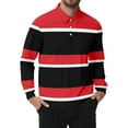 thumbnail image 2 of Polo Shirts for Men Casual Button Down Long Sleeve Breathable Stripe Lapel Tops Fall Comfortable T Shirts for Man Red L, 2 of 3