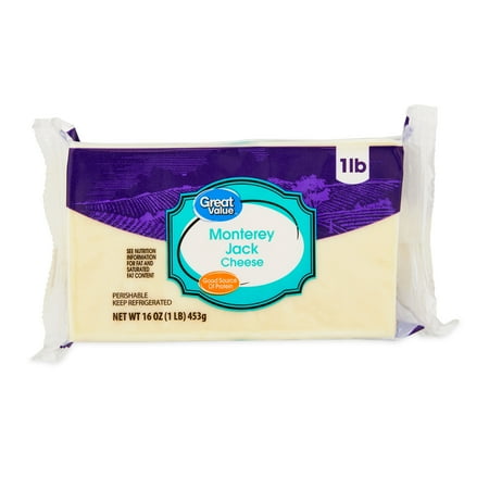 Great Value Monterey Jack Block Cheese, 16 oz Chunk