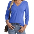 thumbnail image 3 of Liher 3/4 Sleeve Tops for Women V Neck T Shirts Lightweight Soft Tunic Blouse Blue Tee Clothes Size L, 3 of 4