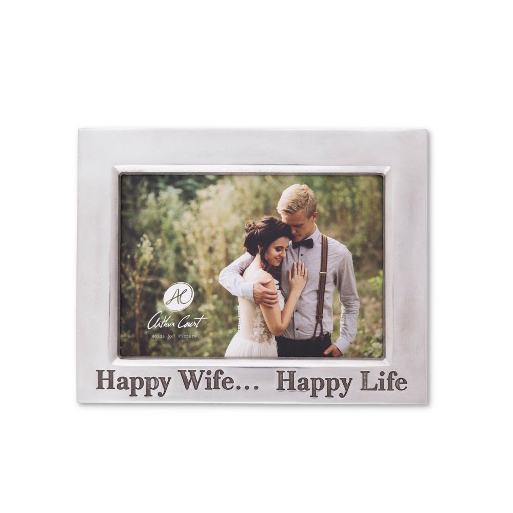 Polished Aluminum 'Happy Wife Happy Life' Picture Frame by Arthur Court