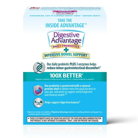 Digestive Advantage Intensive Bowel Support Probiotics For Women And Men, Digestive Enzymes For Gut Health, 32 Capsules