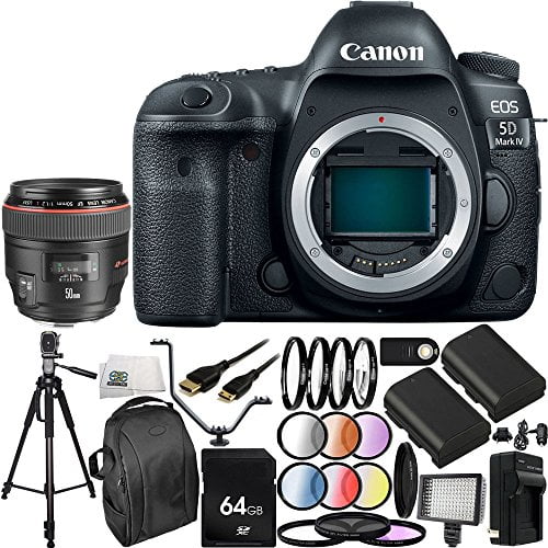 Canon EOS 5D Mark IV DSLR Camera with EF 50mm f/1.2L USM Lens (International Version, No Warranty) 30PC Accessory Bundle - Includes 64GB Memory Card   2 Replacement LP-E6 Batteries   MORE