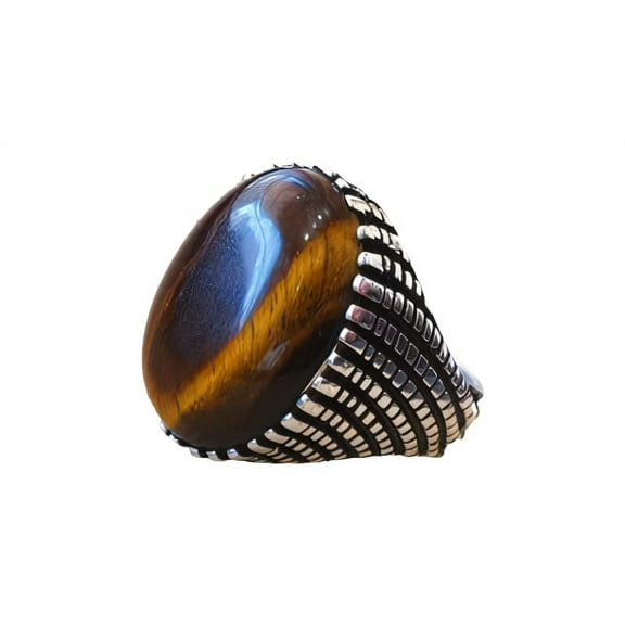 Tiger Eye Mans Ring, Natural Tiger Eye Ring, Birthstone Ring, Silver Jewelry, 925 Silver Ring, Birthday Gift, Heavy Mens Ring, Arabic Design, Ottoman Style Ring, Christmas, Turkey Mens Signet Ring