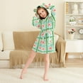 thumbnail image 3 of FORMRS Niños Bathrobe Unisex Hooded Robe Soft Plush Pajamas Sleepwear, Size 7-9T, Green Blossom Mosaic, 3 of 7