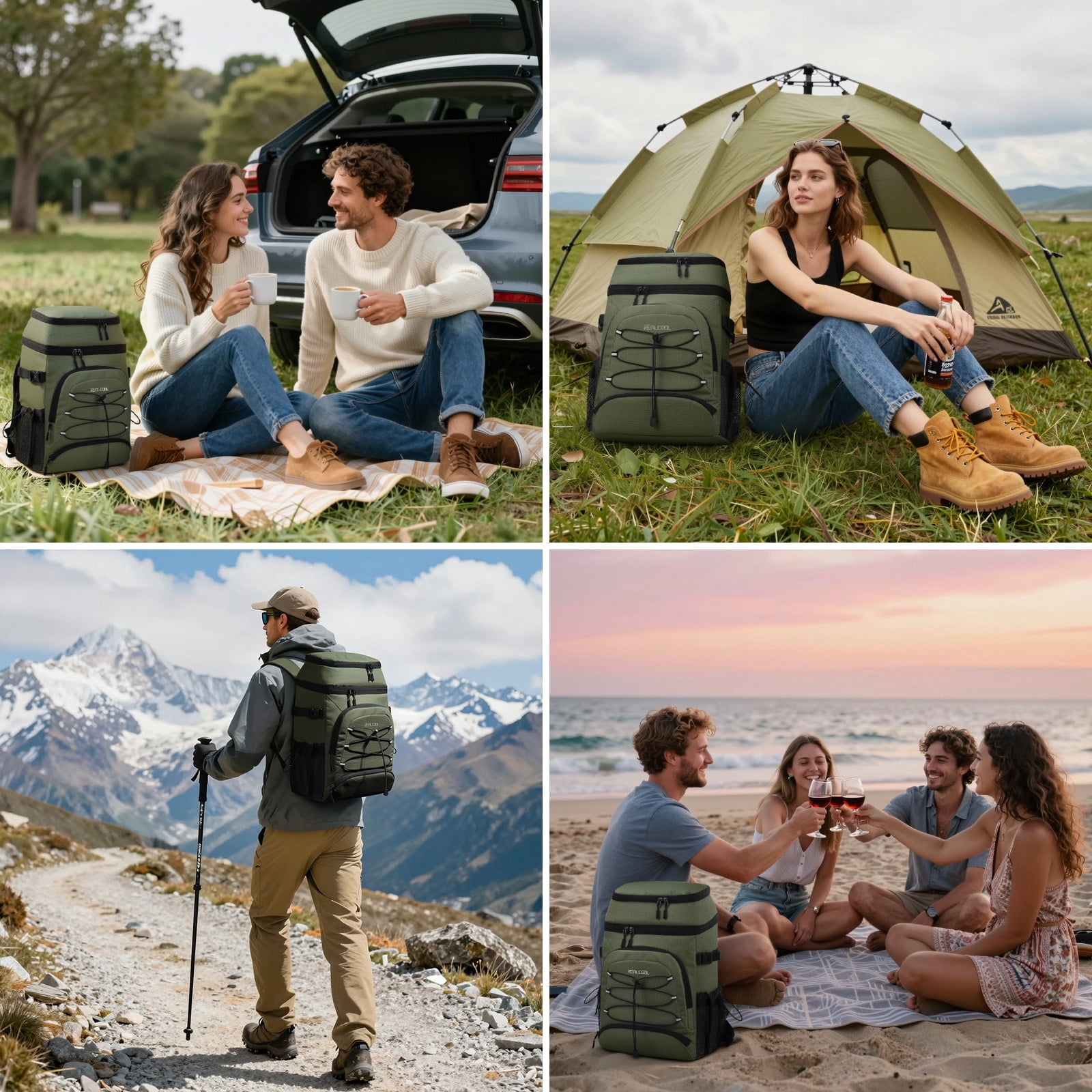 Realcool Backpack Cooler，33 Cans Insulated Leakproof Soft Cooler Bag Lightweight Camping Beach Lunch Backpack for Men Women